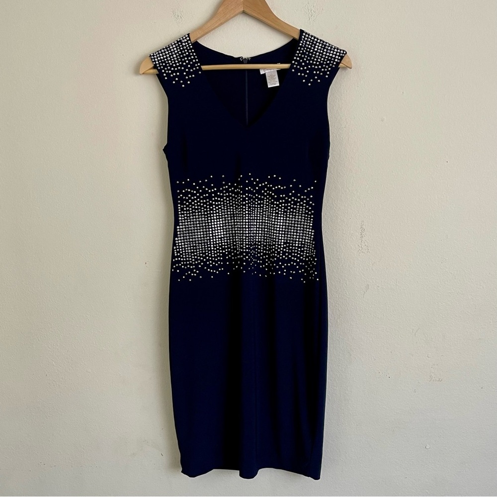 Cache Navy Midi Dress with White Accents